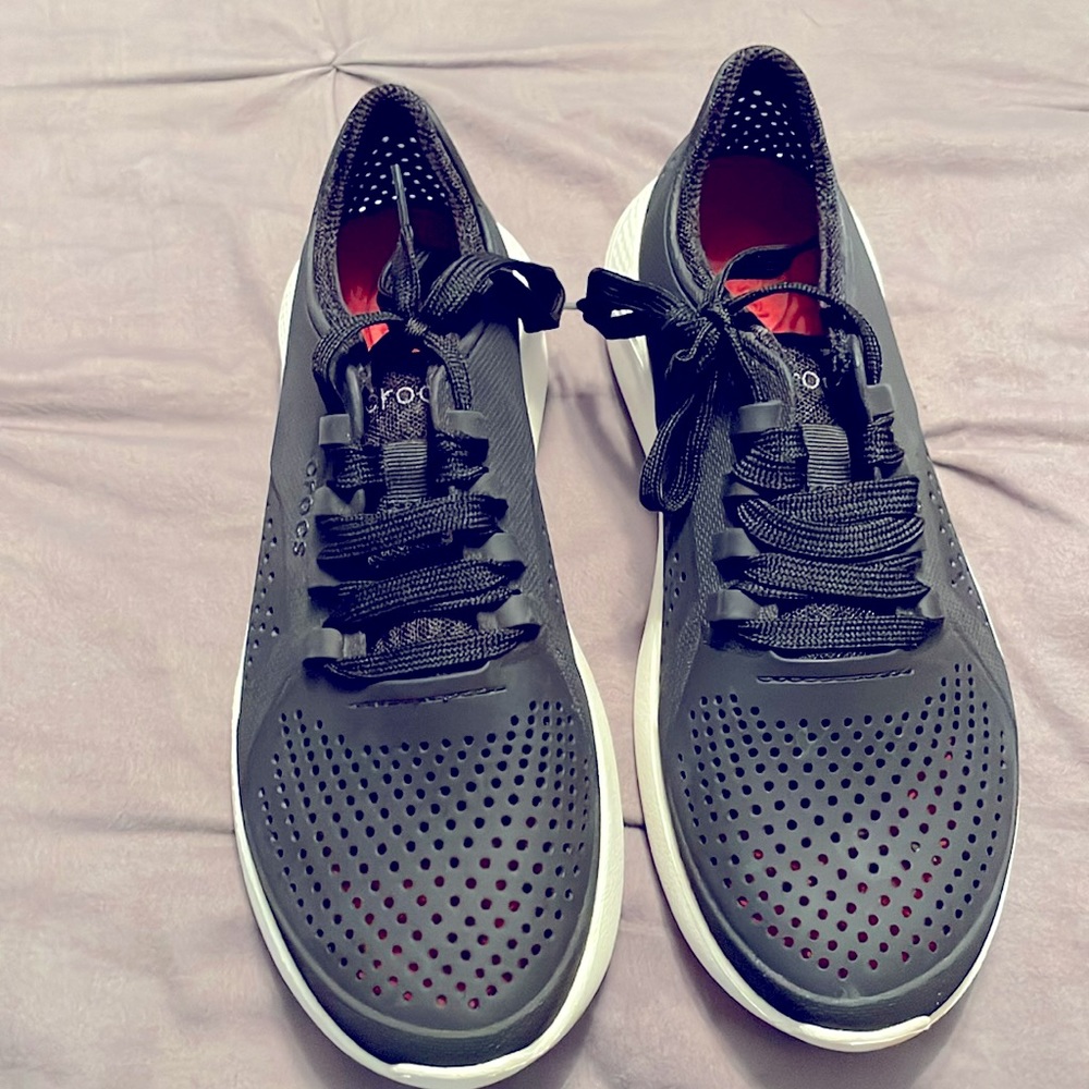 Croc black and white sneakers, worn only once!